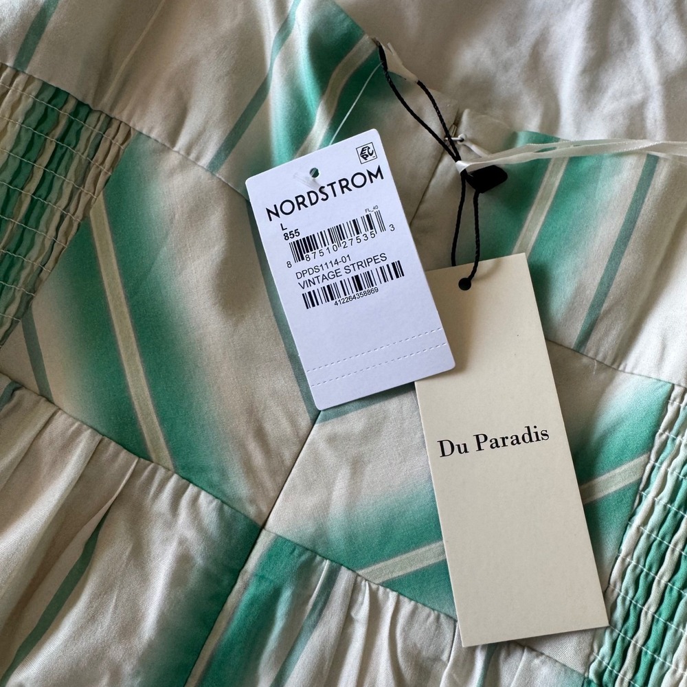 Du Paradis Striped Smocked Maxi Dress  Euro Summer Cottagecore Milkmaid Boho L - Picture 8 of 14